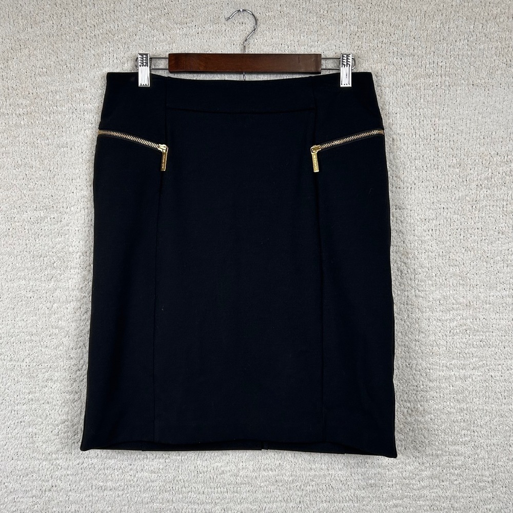 Michael Michael Kors Skirt Womens 10 Black Pencil Gold‎ Zippers Lined Pleated